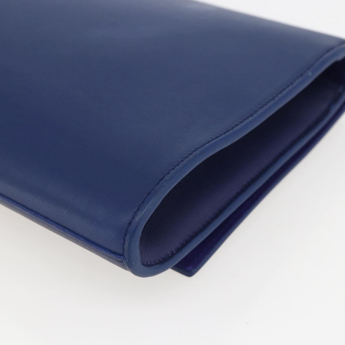 SAINT LAURENT Y line Clutch Bag Leather Blue Gold Auth 157641V