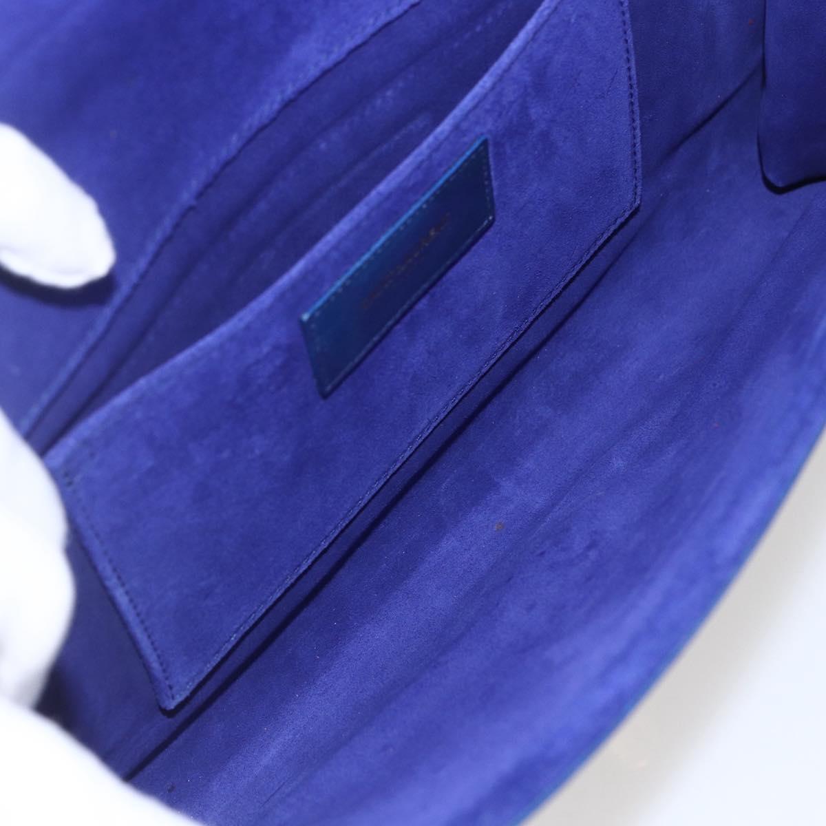 SAINT LAURENT Y line Clutch Bag Leather Blue Gold Auth 157641V