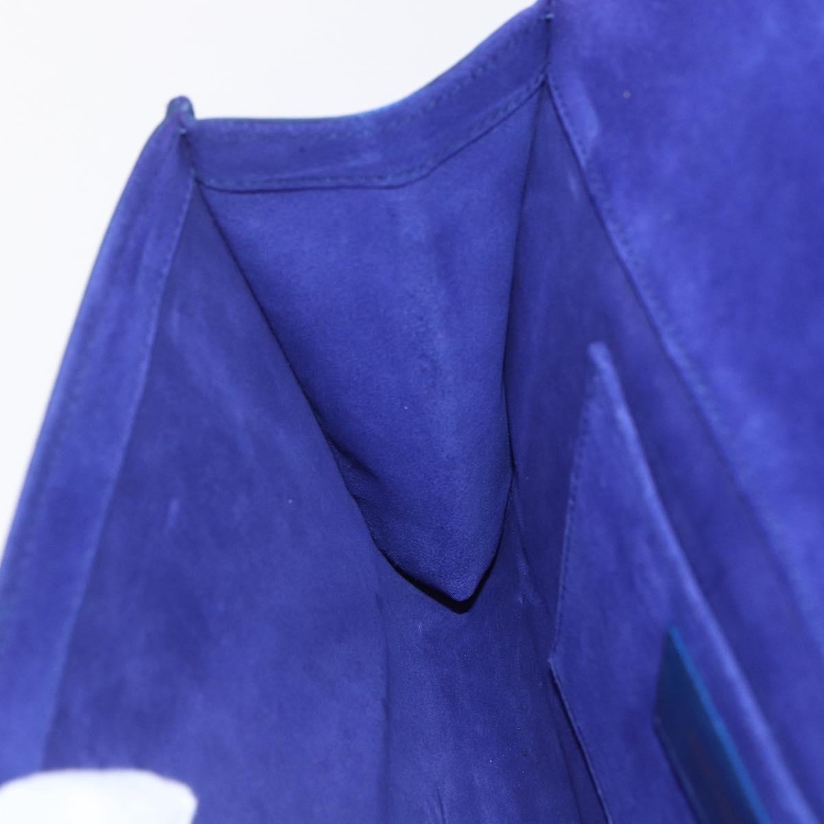 SAINT LAURENT Y line Clutch Bag Leather Blue Gold Auth 157641V