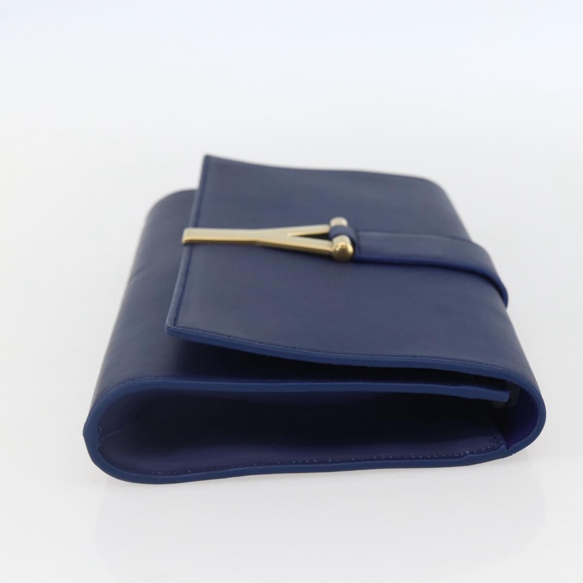 SAINT LAURENT Y line Clutch Bag Leather Blue Gold Auth 157641V