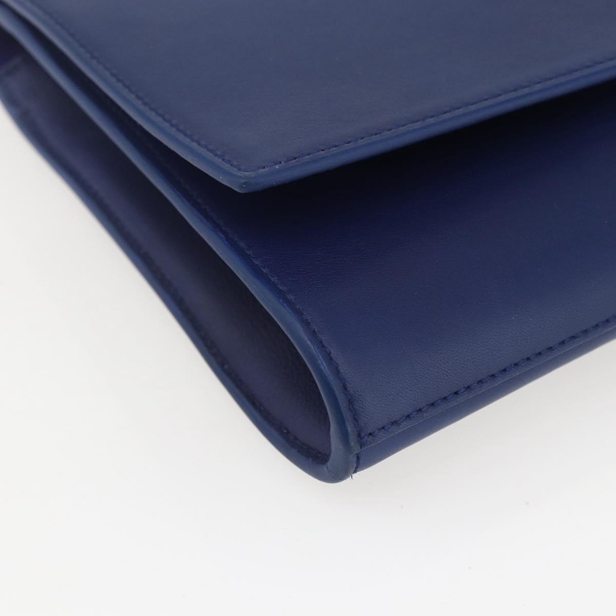 SAINT LAURENT Y line Clutch Bag Leather Blue Gold Auth 157641V