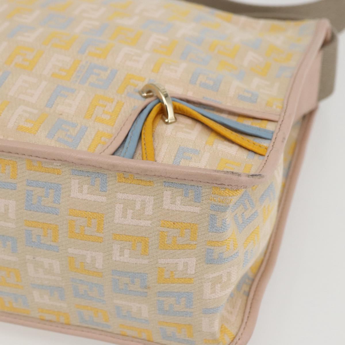 FENDI Zucchino Canvas Shoulder Bag Pink Gold Auth 157643V