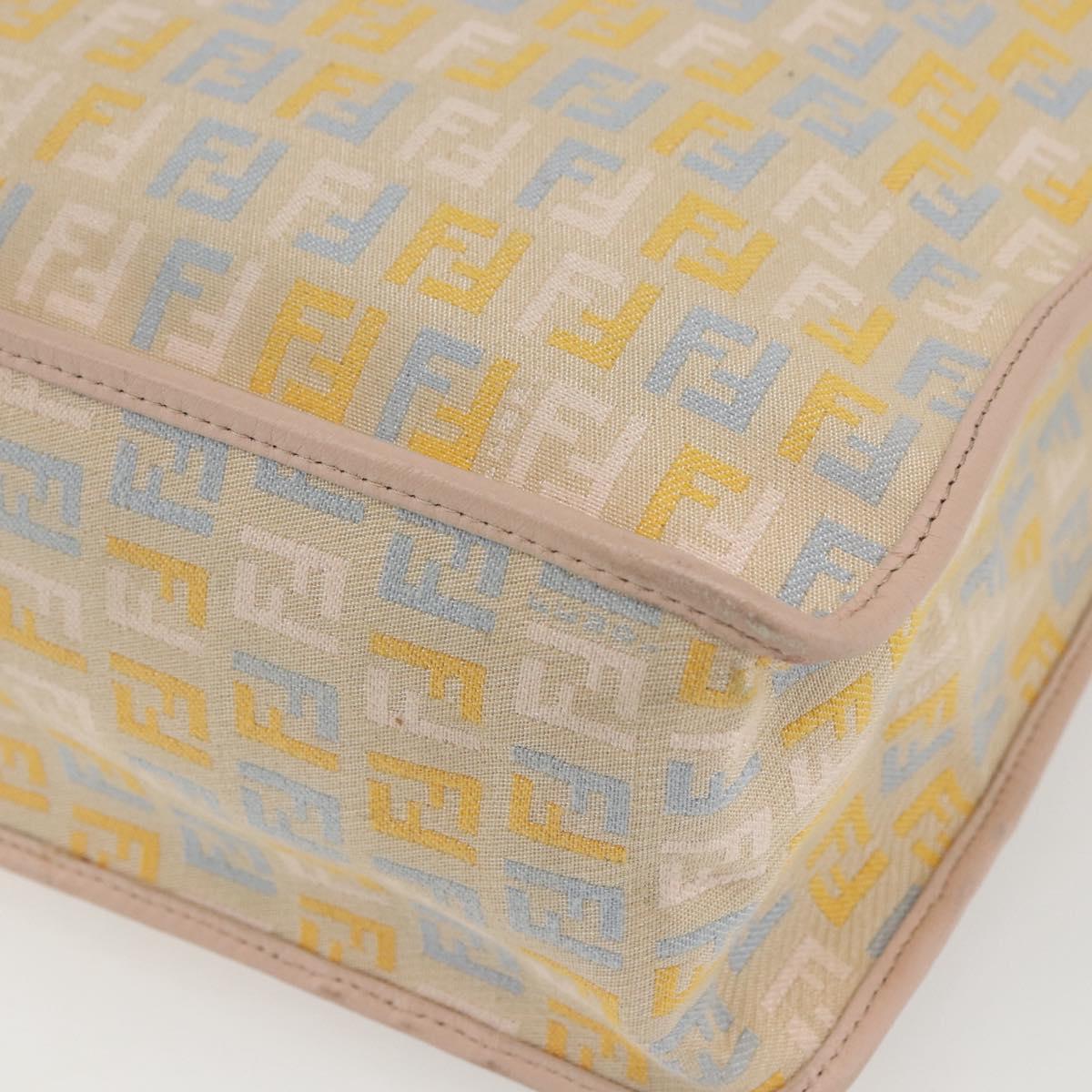 FENDI Zucchino Canvas Shoulder Bag Pink Gold Auth 157643V