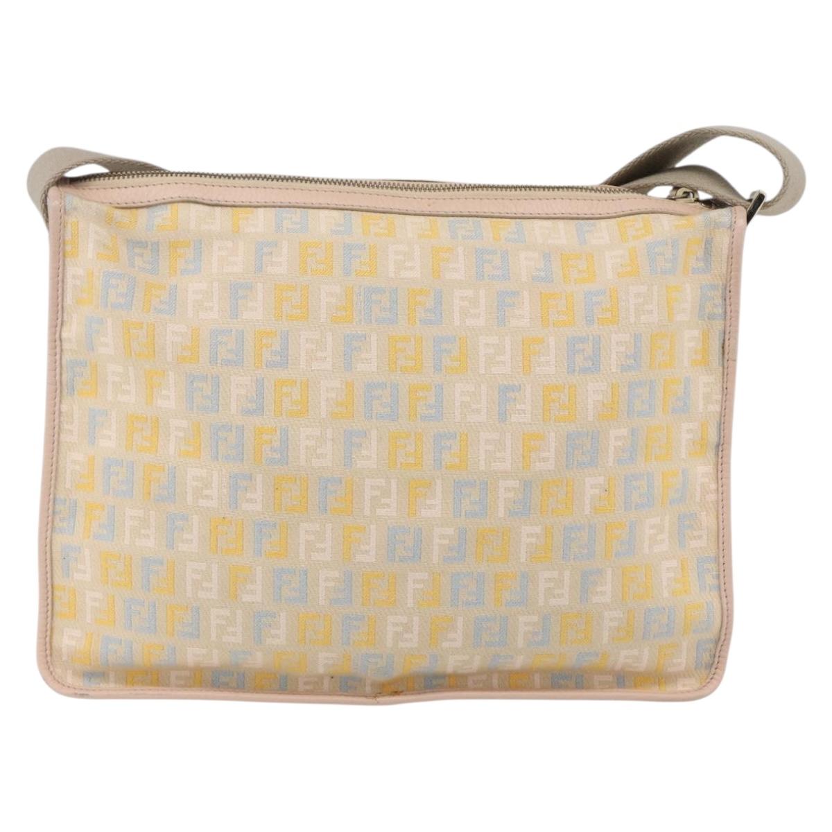 FENDI Zucchino Canvas Shoulder Bag Pink Gold Auth 157643V