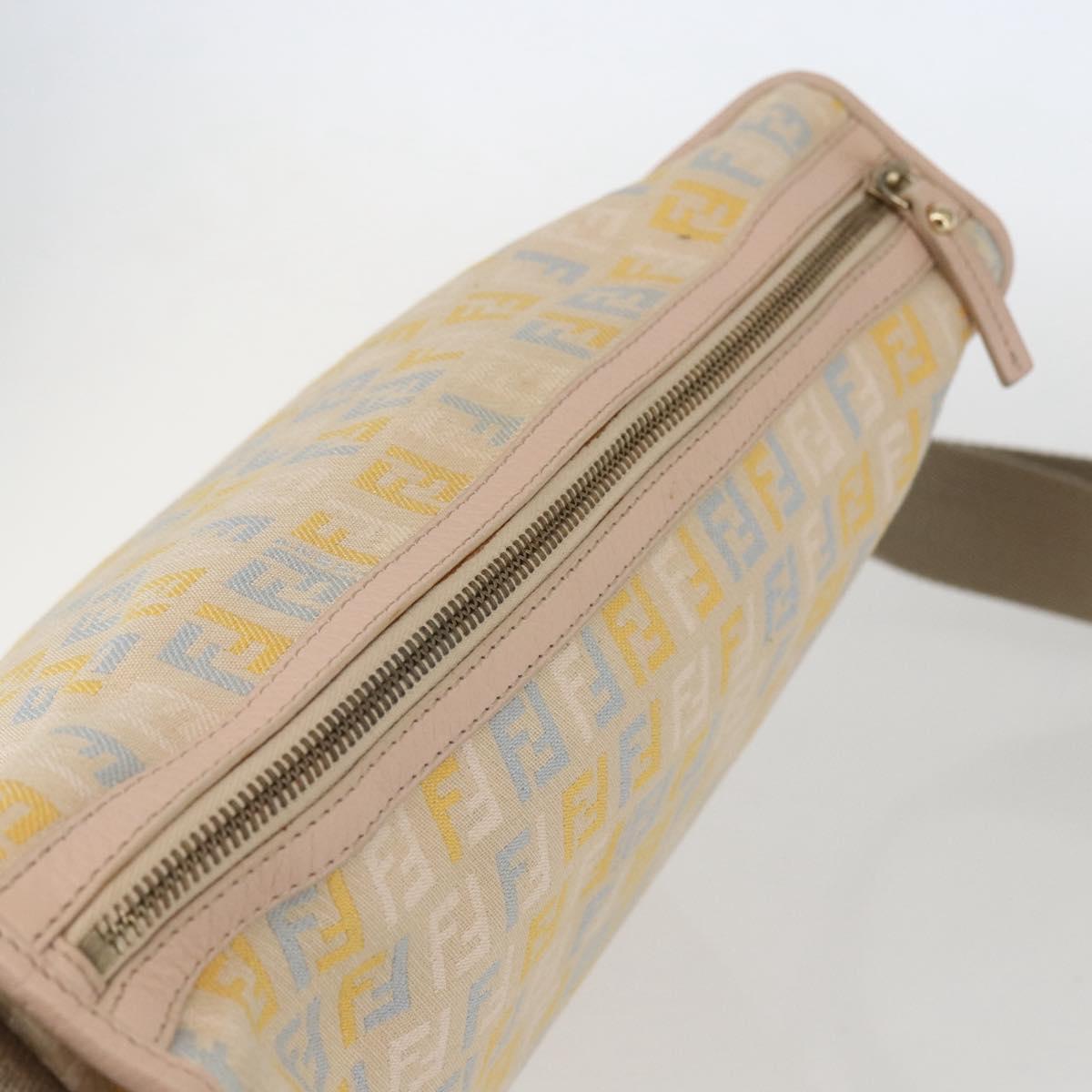 FENDI Zucchino Canvas Shoulder Bag Pink Gold Auth 157643V