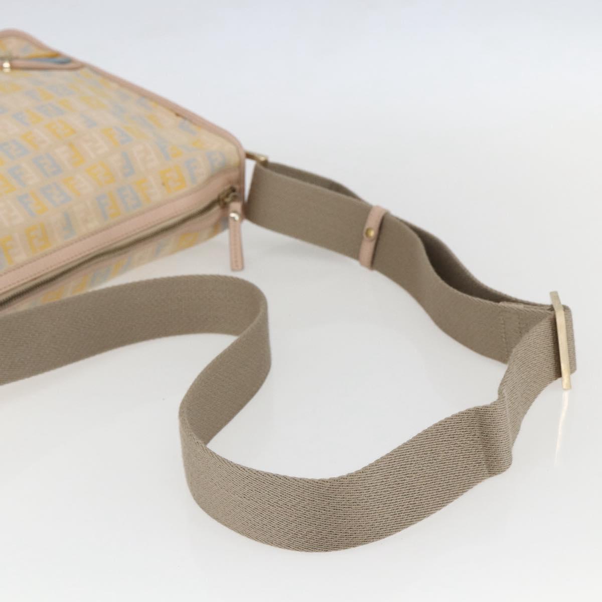 FENDI Zucchino Canvas Shoulder Bag Pink Gold Auth 157643V