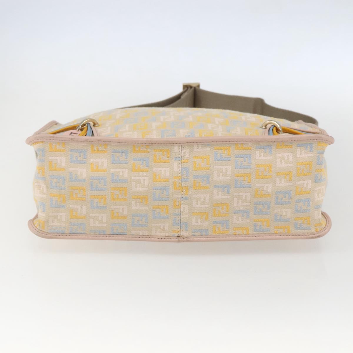 FENDI Zucchino Canvas Shoulder Bag Pink Gold Auth 157643V