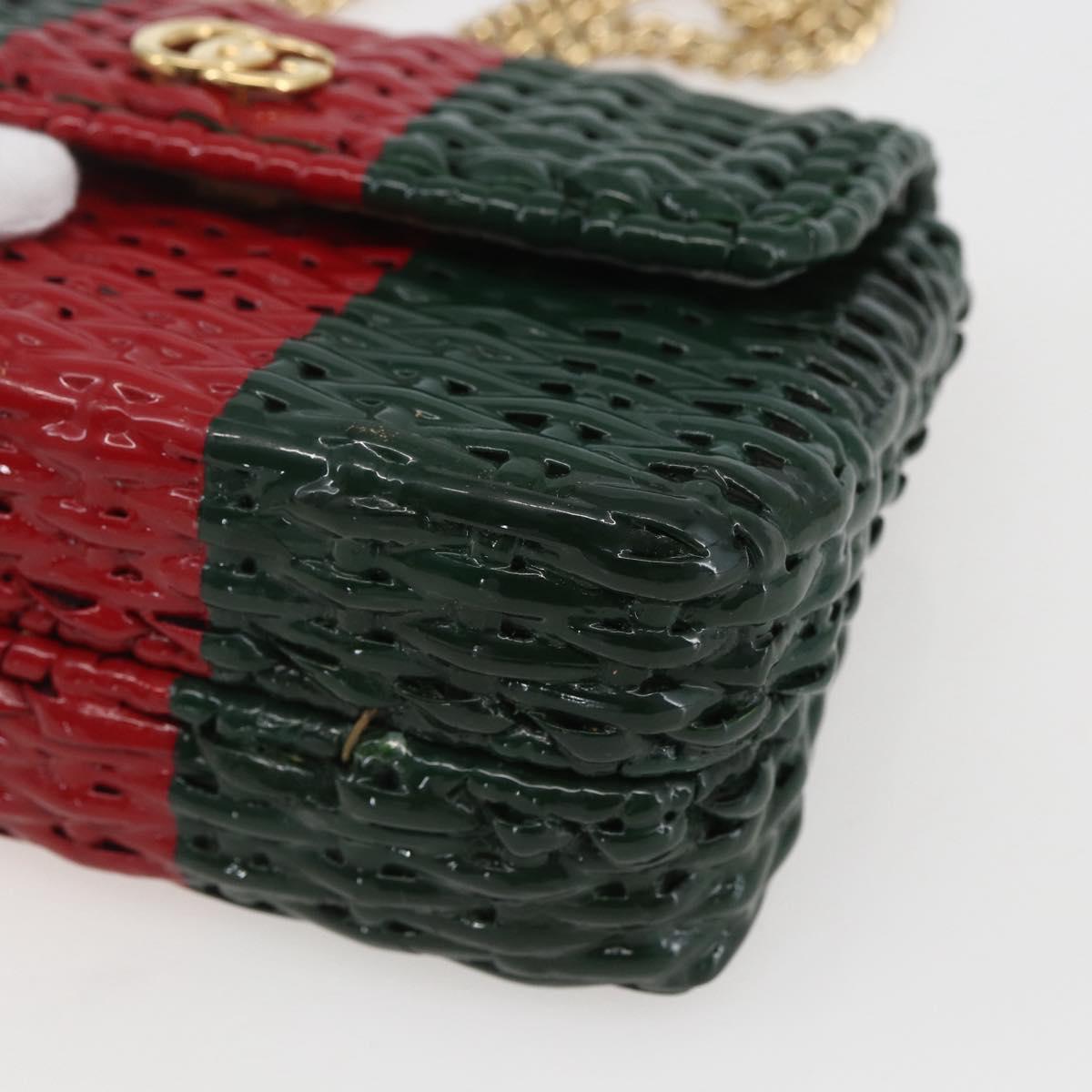 GUCCI Wicker Chain Web Sherry Line Bag Wood Red Green 524829 Auth 157665V