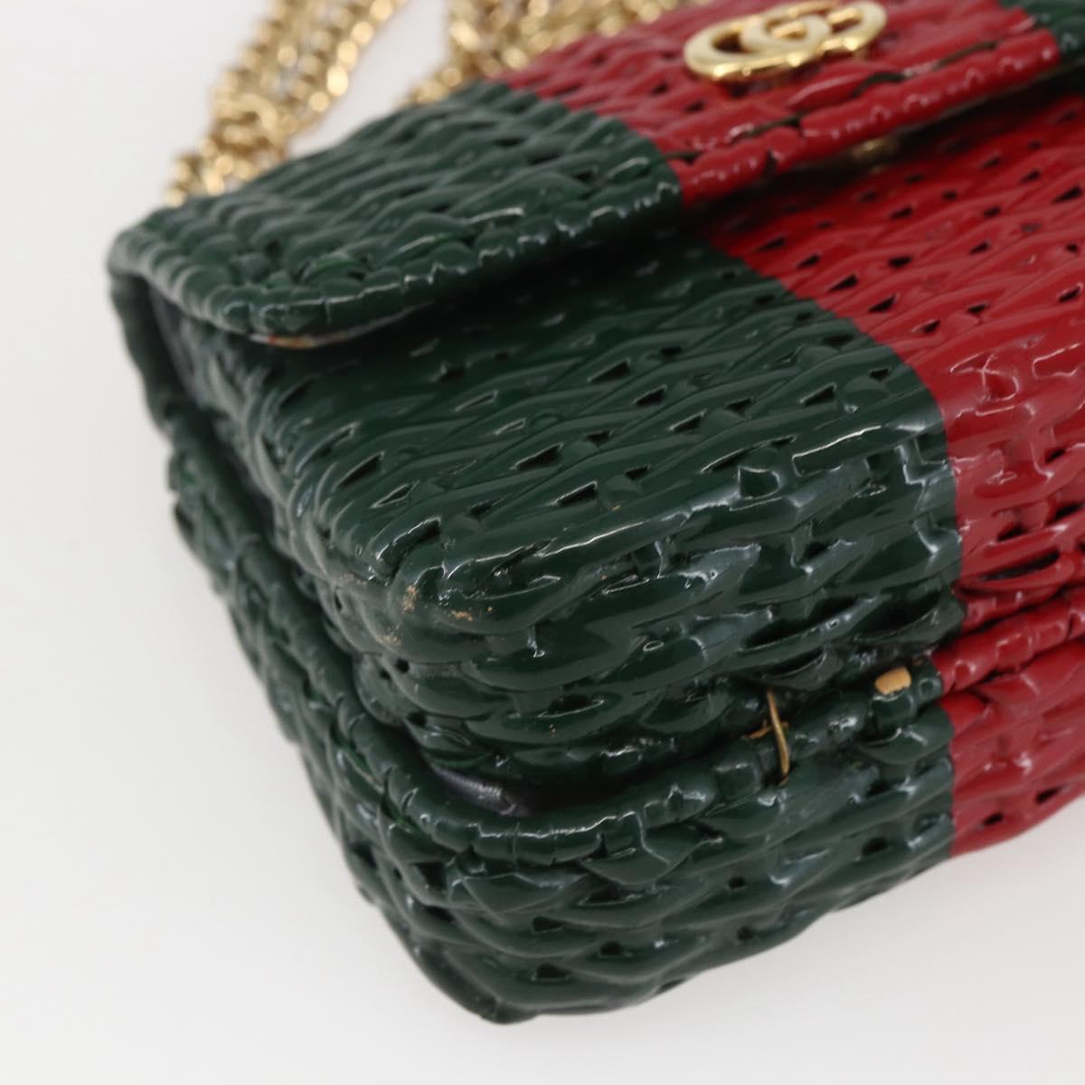 GUCCI Wicker Chain Web Sherry Line Bag Wood Red Green 524829 Auth 157665SAV