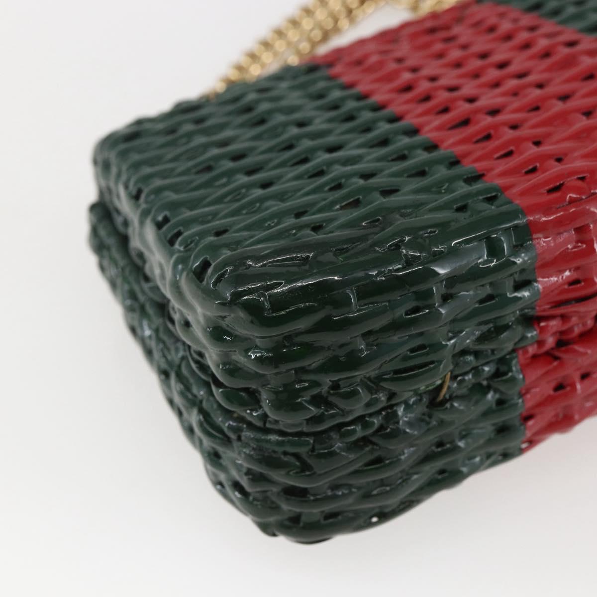 GUCCI Wicker Chain Web Sherry Line Bag Wood Red Green 524829 Auth 157665V