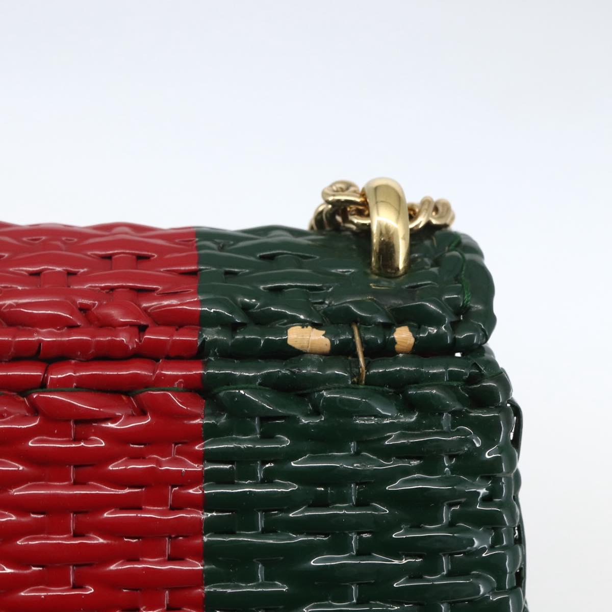GUCCI Wicker Chain Web Sherry Line Bag Wood Red Green 524829 Auth 157665V