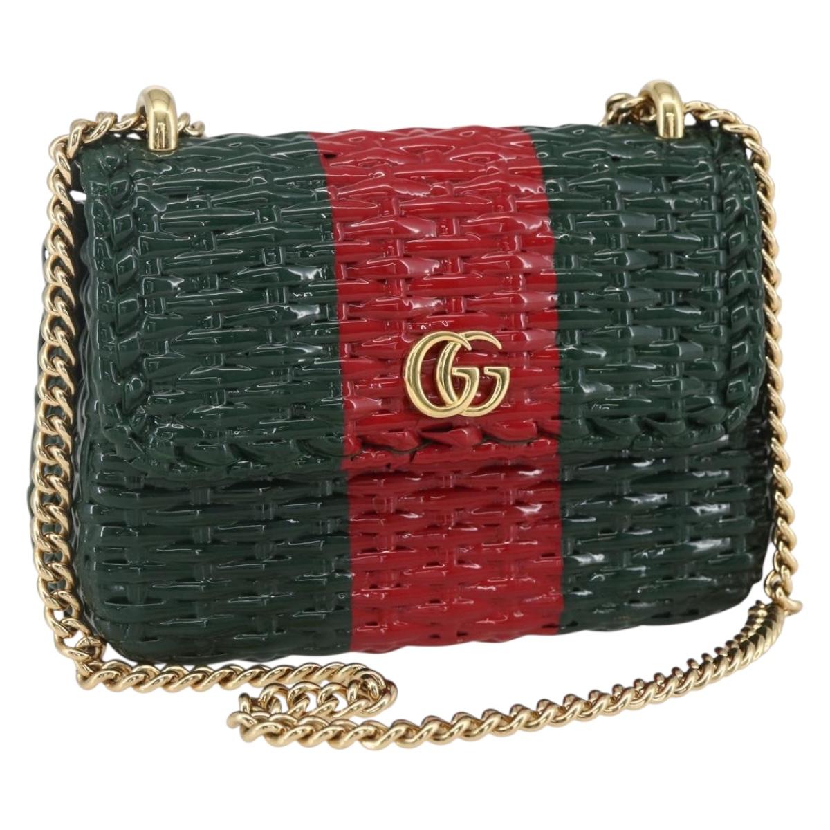 GUCCI Wicker Chain Web Sherry Line Bag Wood Red Green 524829 Auth 157665V
