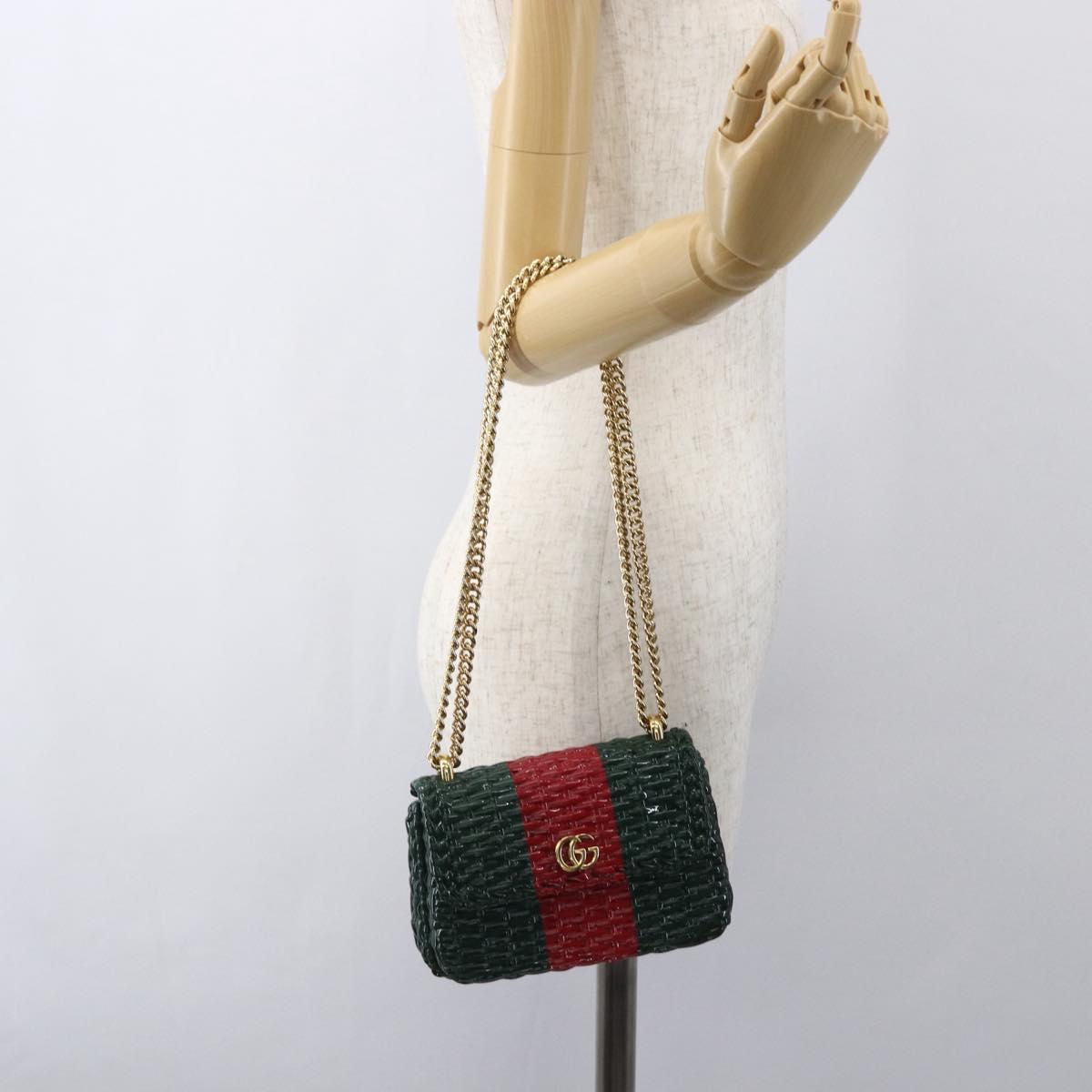 GUCCI Wicker Chain Web Sherry Line Bag Wood Red Green 524829 Auth 157665SAV