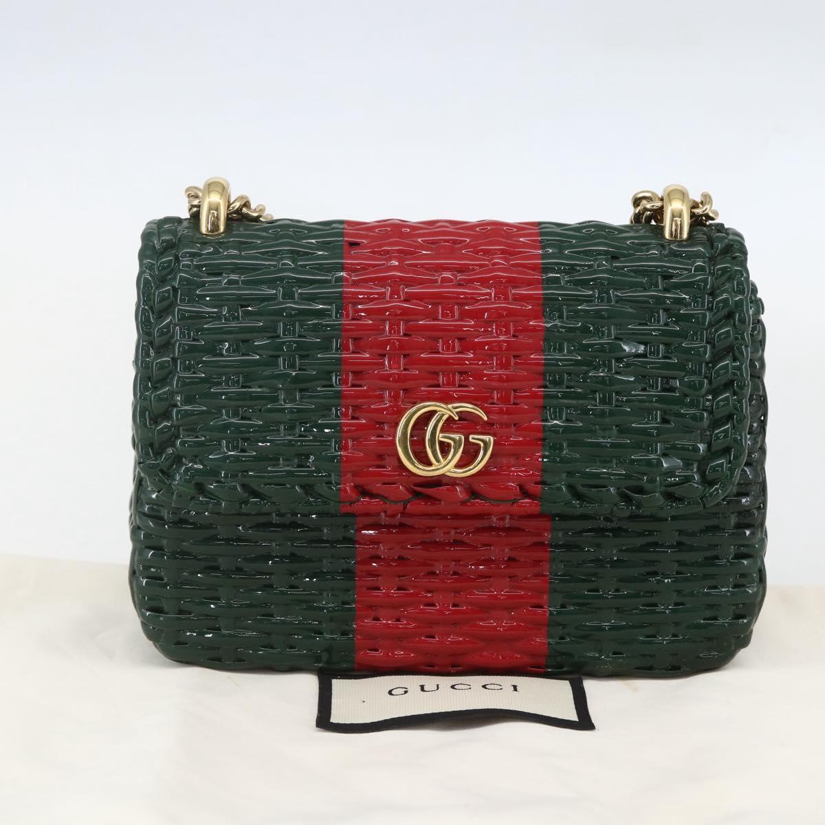 GUCCI Wicker Chain Web Sherry Line Bag Wood Red Green 524829 Auth 157665SAV
