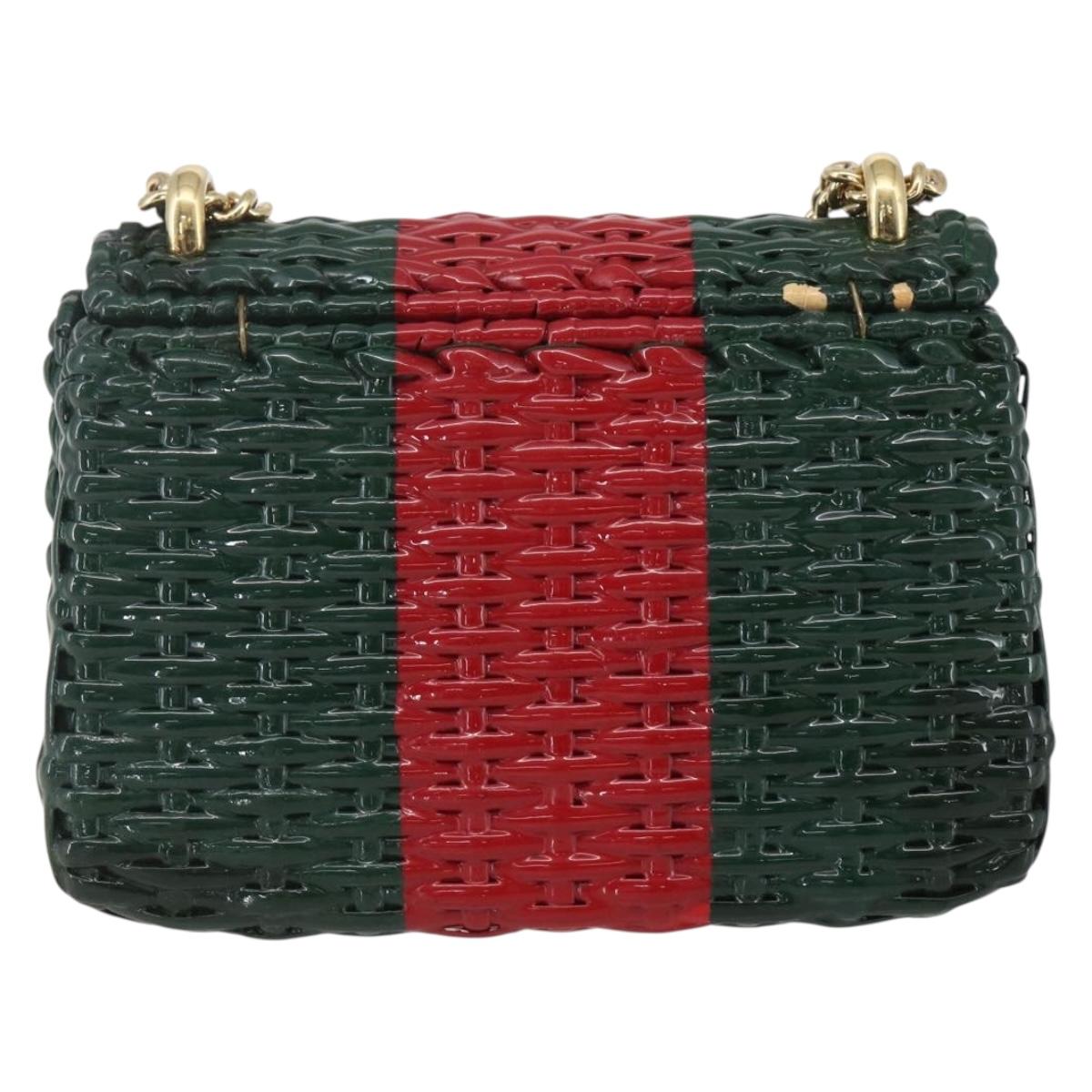 GUCCI Wicker Chain Web Sherry Line Bag Wood Red Green 524829 Auth 157665V