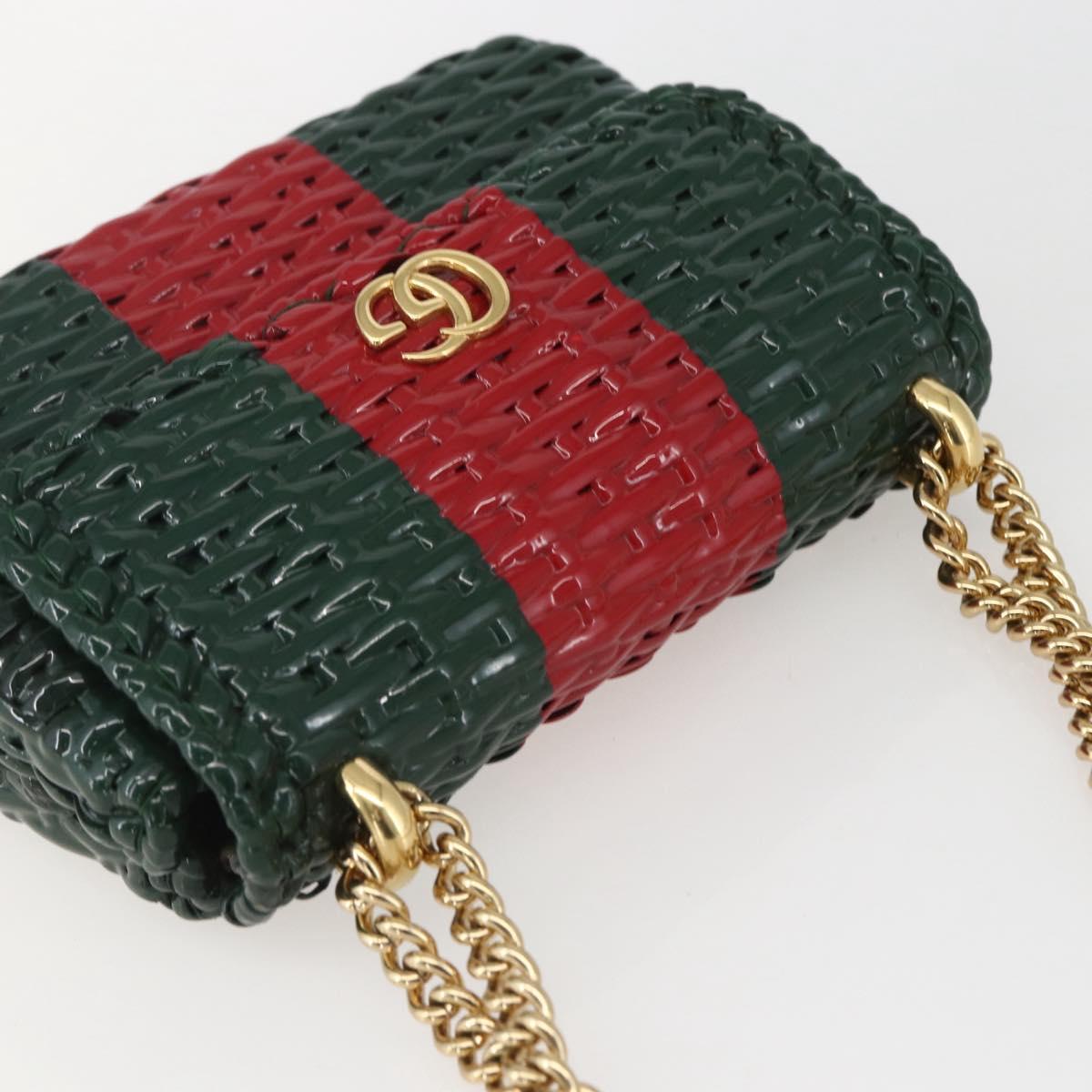 GUCCI Wicker Chain Web Sherry Line Bag Wood Red Green 524829 Auth 157665V
