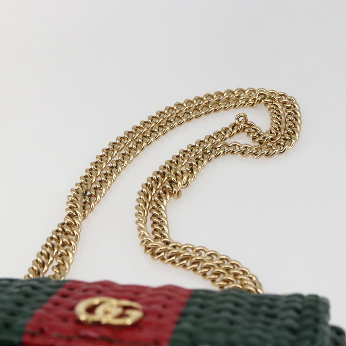 GUCCI Wicker Chain Web Sherry Line Bag Wood Red Green 524829 Auth 157665V