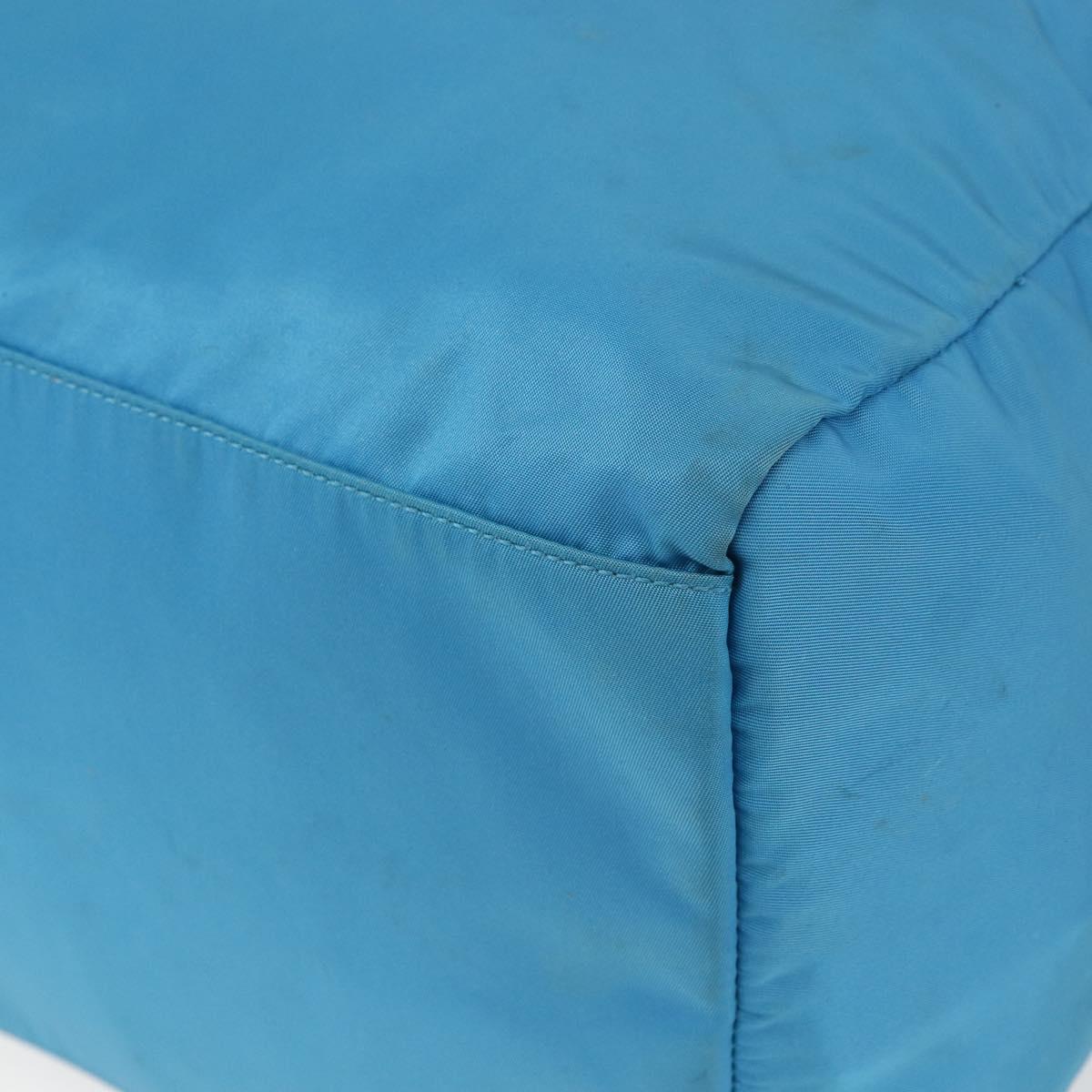 PRADA Boston Bag Nylon Blue Silver Auth 157666