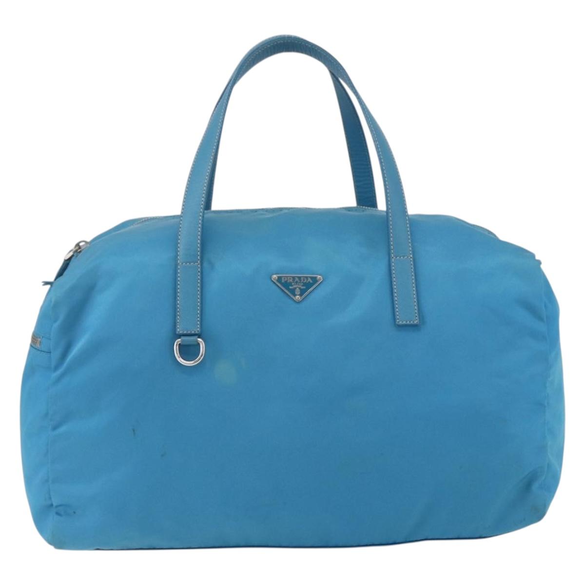 PRADA Boston Bag Nylon Blue Silver Auth 157666