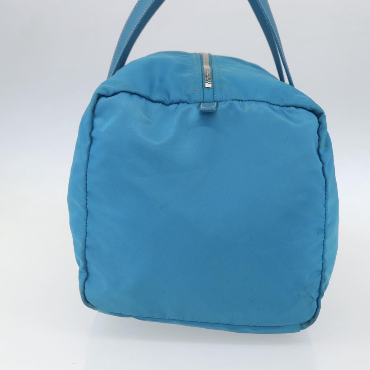 PRADA Boston Bag Nylon Blue Silver Auth 157666