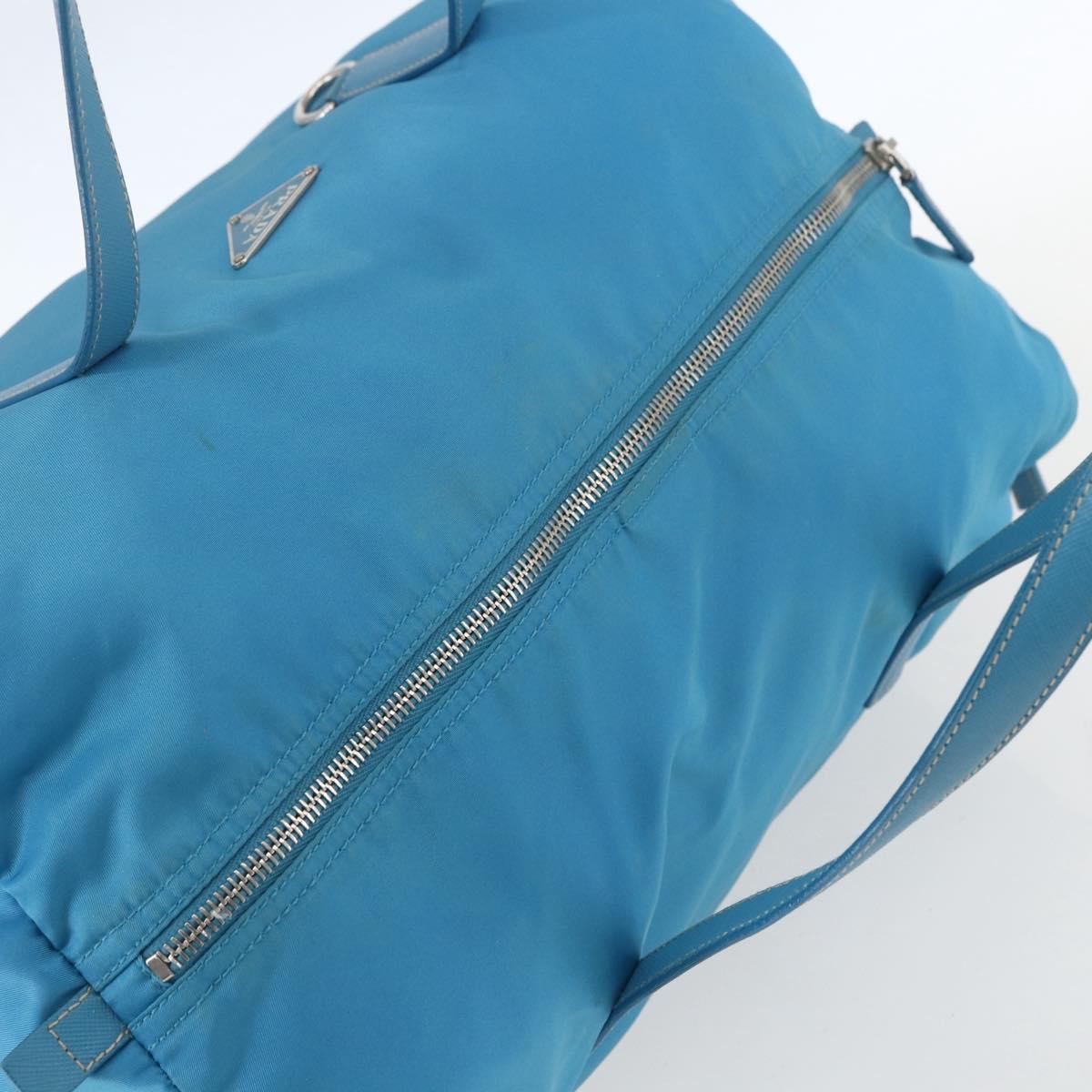 PRADA Boston Bag Nylon Blue Silver Auth 157666
