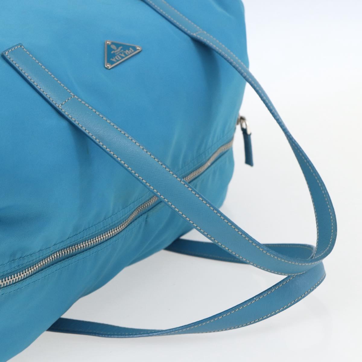 PRADA Boston Bag Nylon Blue Silver Auth 157666