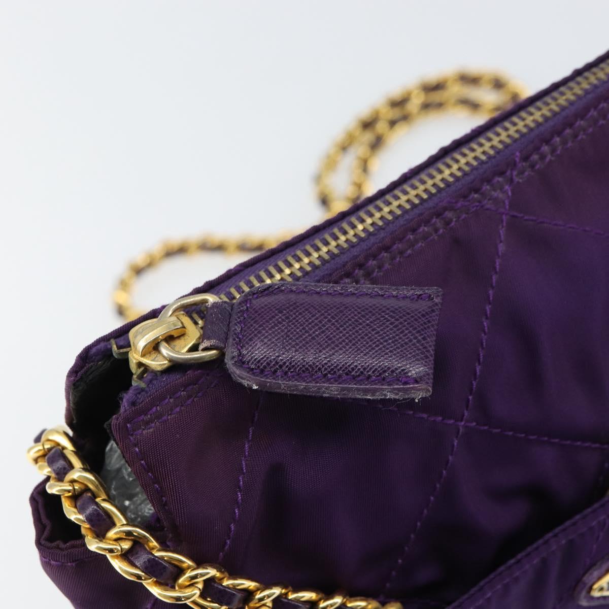 PRADA Chain Shoulder Bag Nylon Purple Gold Auth 157669