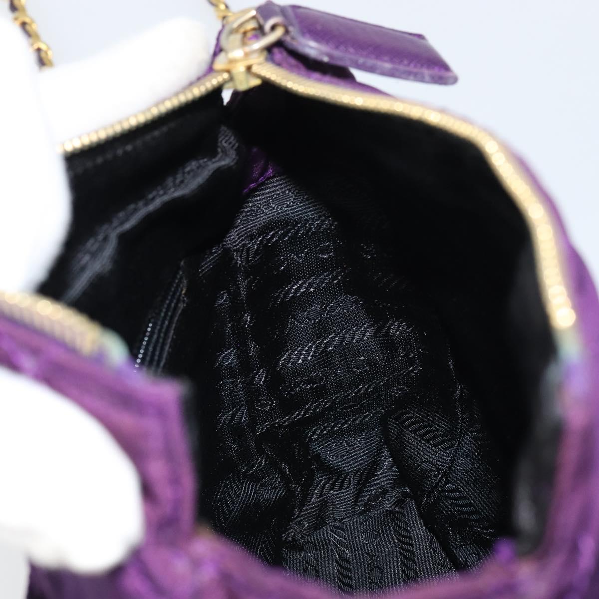 PRADA Chain Shoulder Bag Nylon Purple Gold Auth 157669