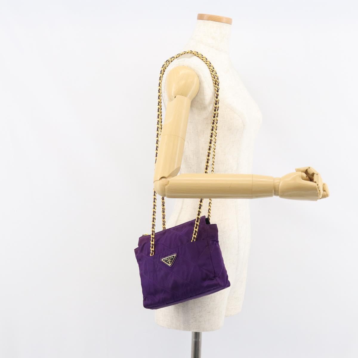 PRADA Chain Shoulder Bag Nylon Purple Gold Auth 157669