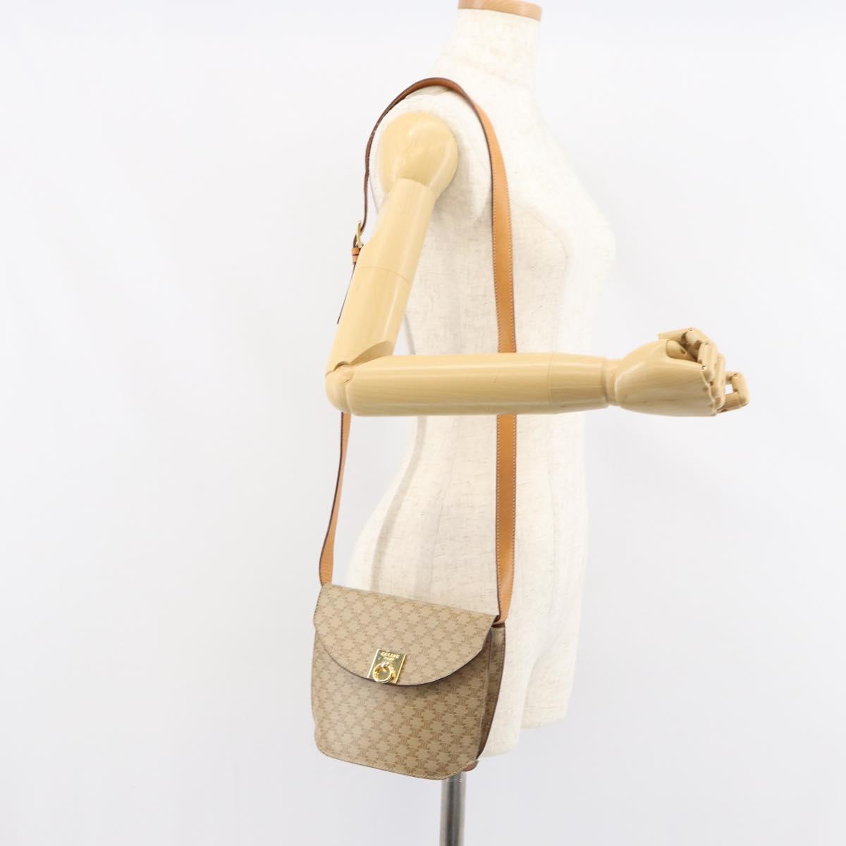 CELINE Macadam Canvas Shoulder Bag PVC Beige Gold Auth 157670