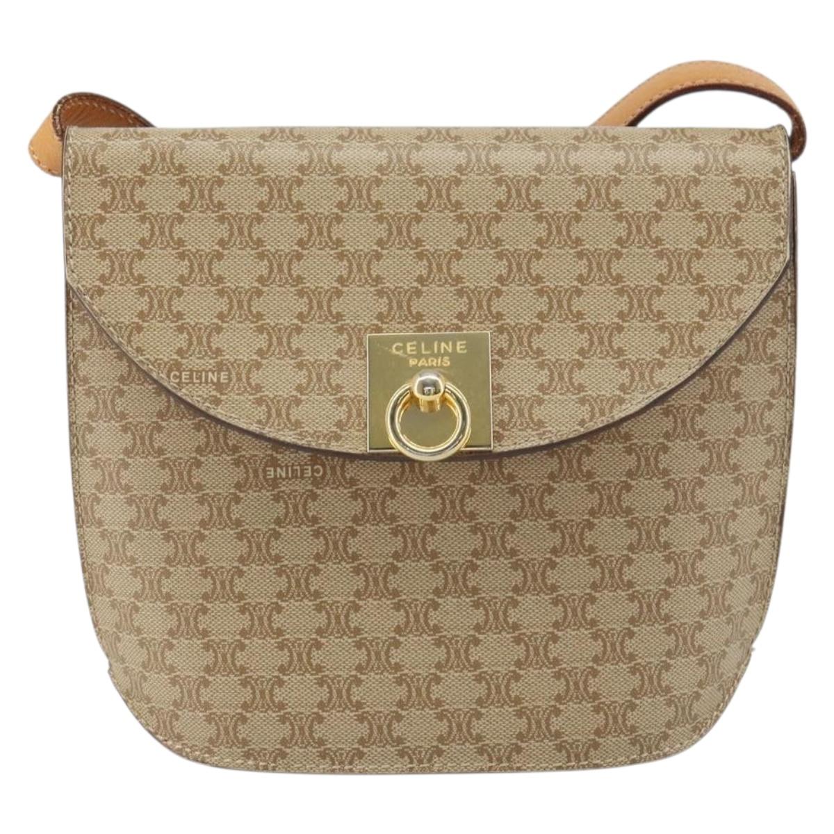 CELINE Macadam Canvas Shoulder Bag PVC Beige Gold Auth 157670