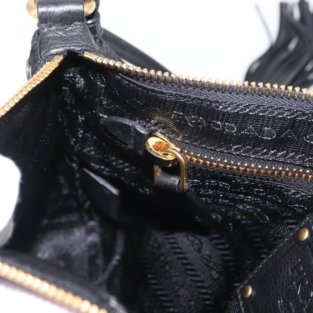 PRADA Shoulder Bag Nylon Black Gold Auth 157682V