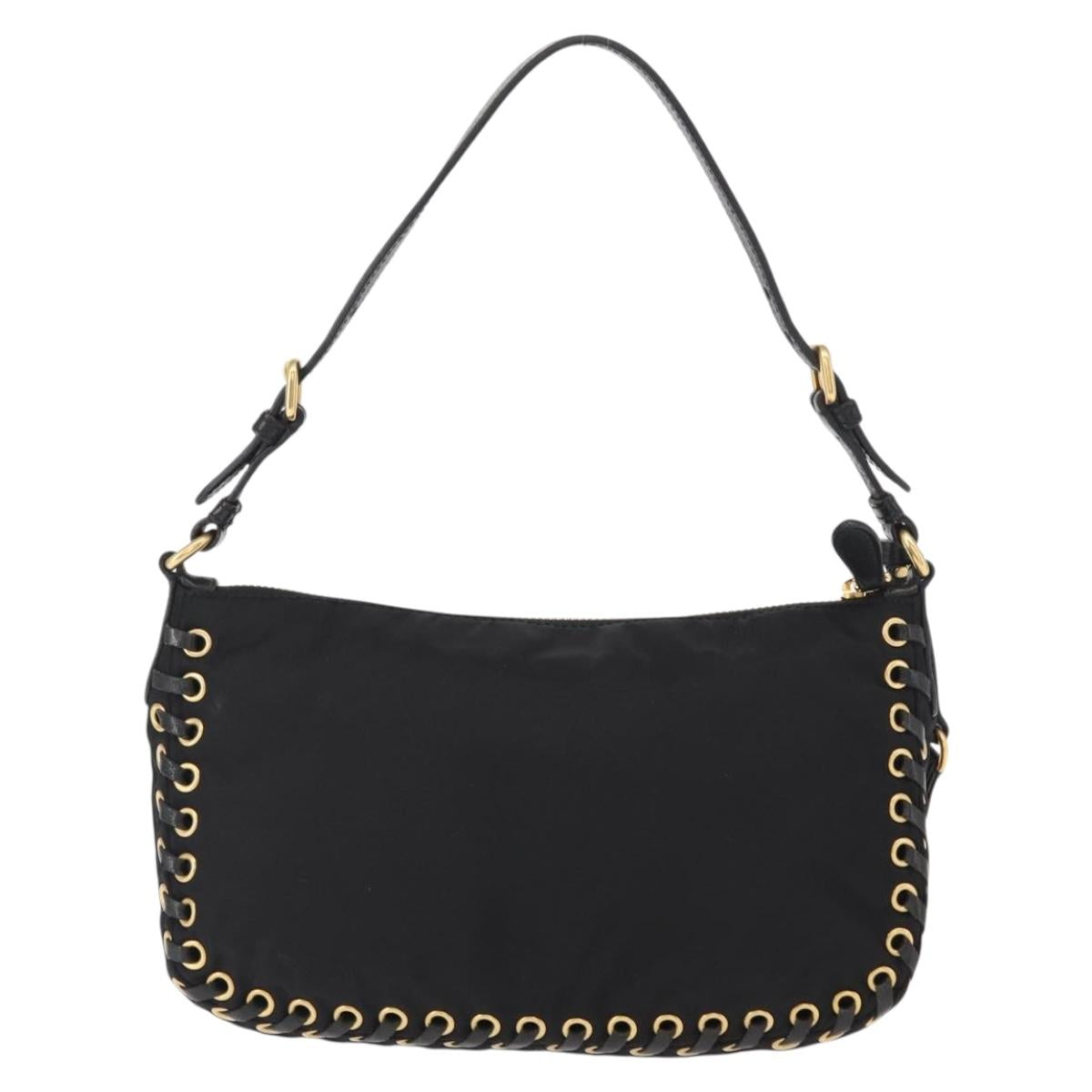 PRADA Shoulder Bag Nylon Black Gold Auth 157682V