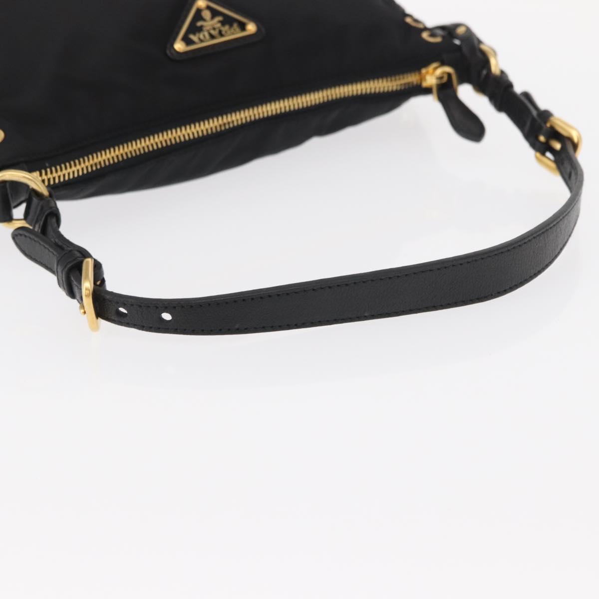 PRADA Shoulder Bag Nylon Black Gold Auth 157682V