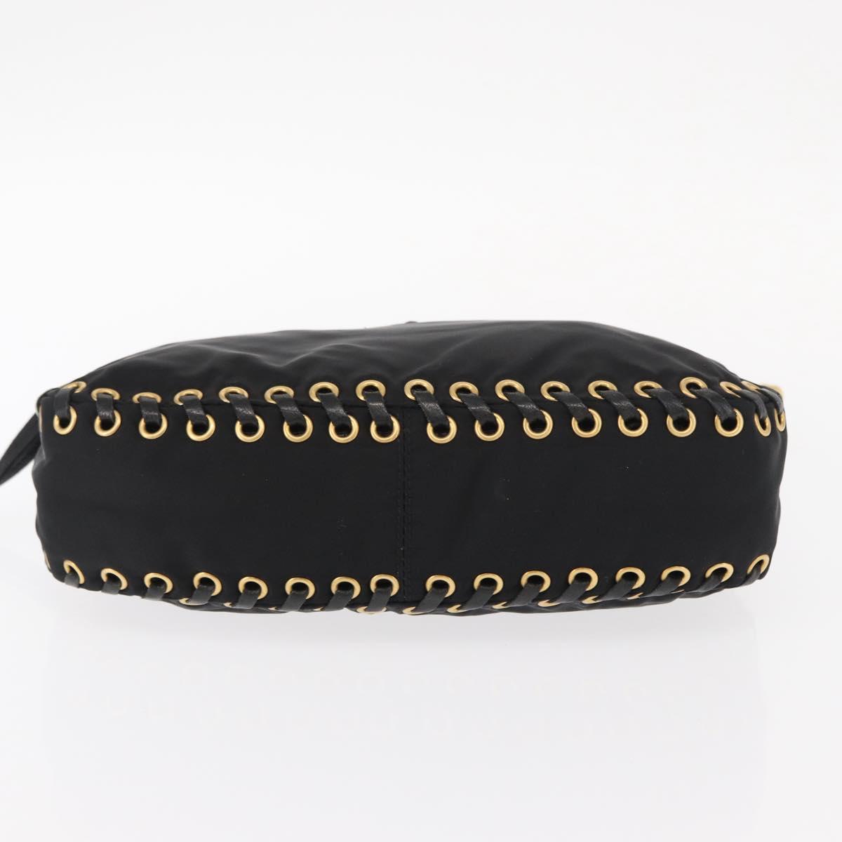 PRADA Shoulder Bag Nylon Black Gold Auth 157682V