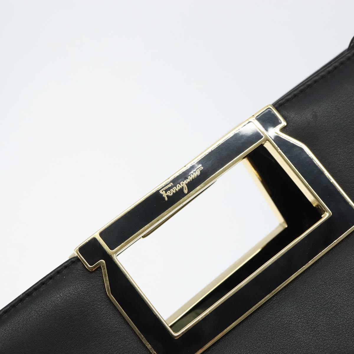 Salvatore Ferragamo Gancini Hand Bag Leather 2way Black Gold Auth 157683
