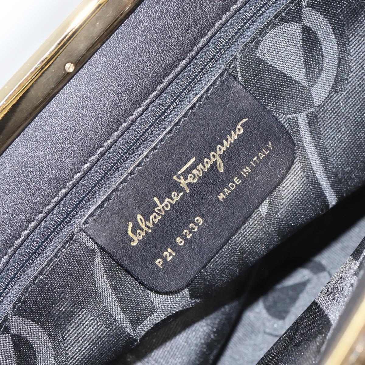 Salvatore Ferragamo Gancini Hand Bag Leather 2way Black Gold Auth 157683