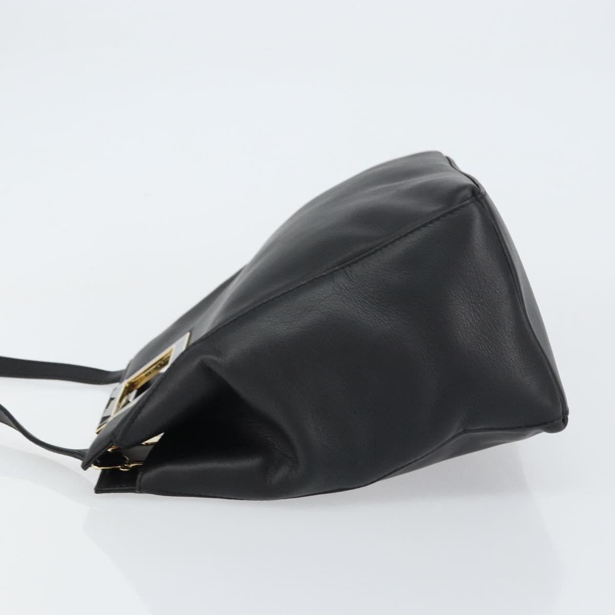 Salvatore Ferragamo Gancini Hand Bag Leather 2way Black Gold Auth 157683