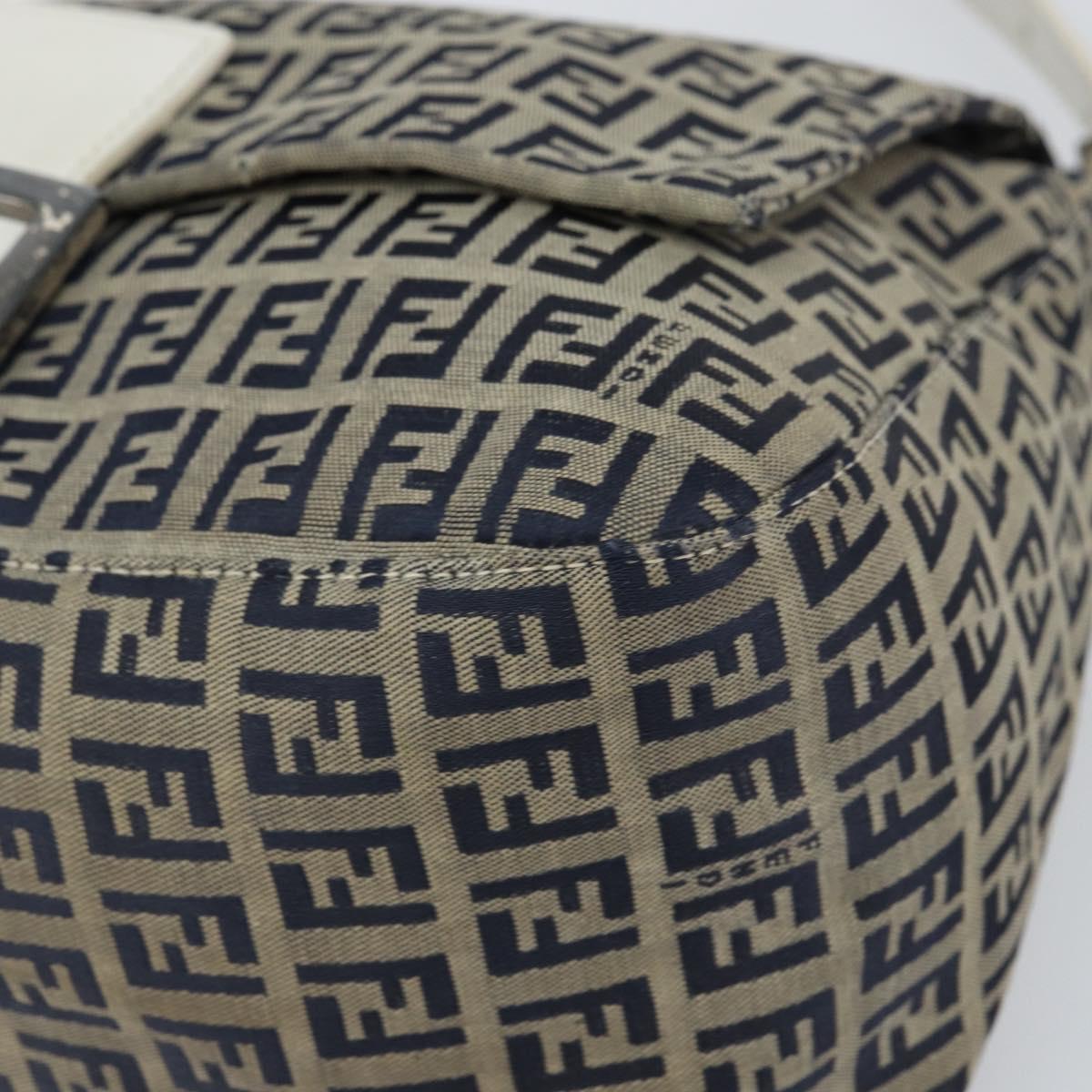 FENDI Zucchino Canvas Mamma Baguette Shoulder Bag Navy Silver Auth 157684