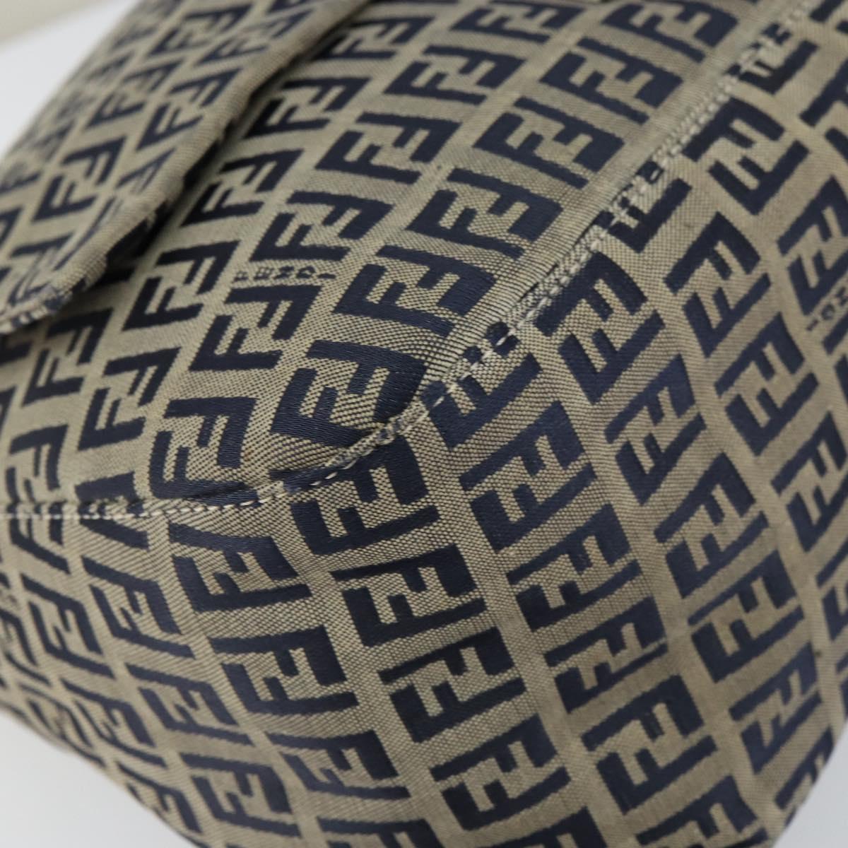 FENDI Zucchino Canvas Mamma Baguette Shoulder Bag Navy Silver Auth 157684