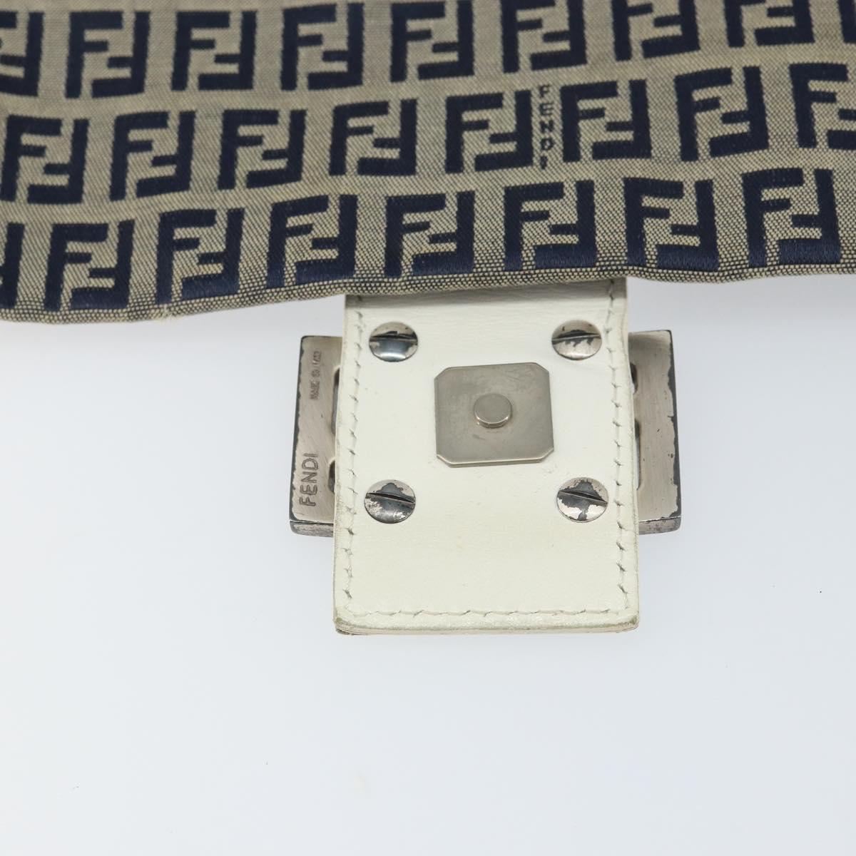 FENDI Zucchino Canvas Mamma Baguette Shoulder Bag Navy Silver Auth 157684