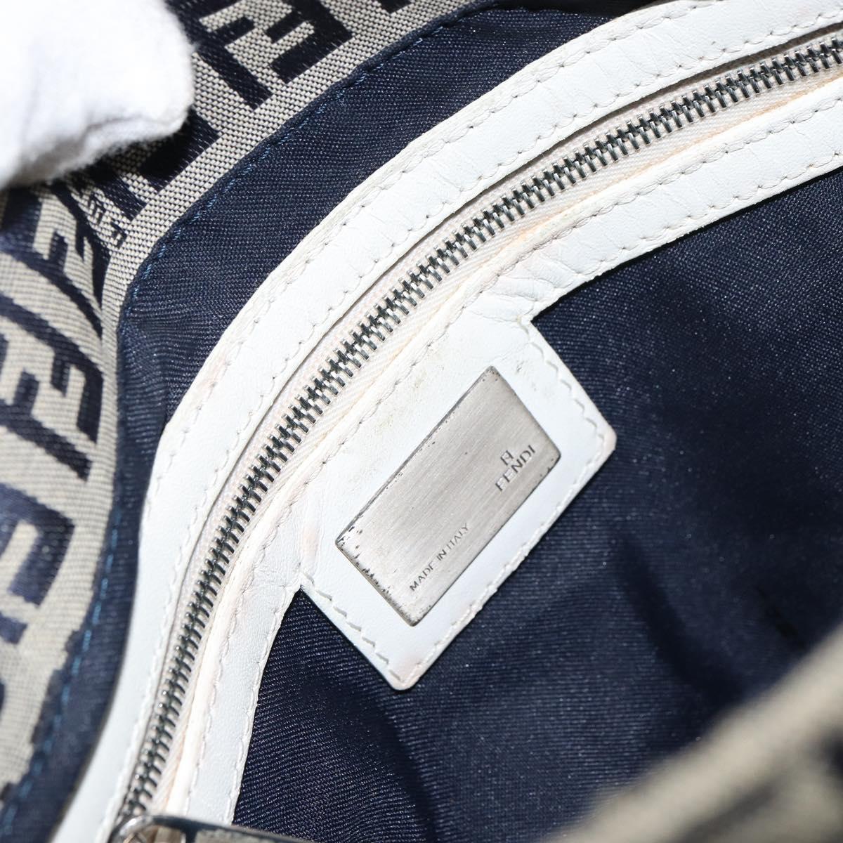 FENDI Zucchino Canvas Mamma Baguette Shoulder Bag Navy Silver Auth 157684