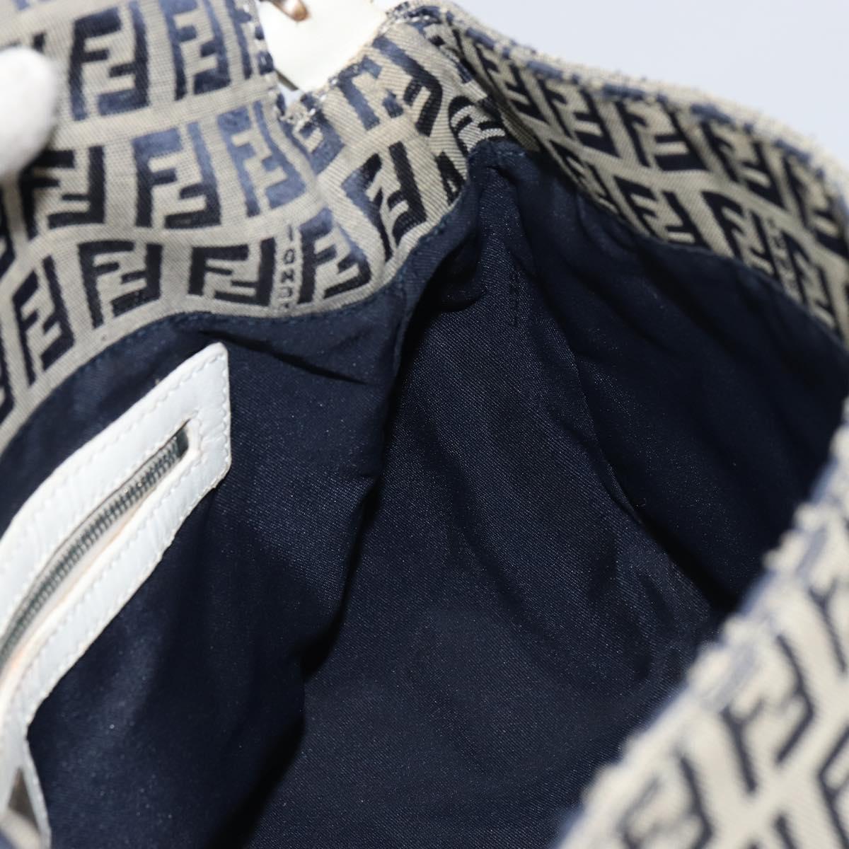 FENDI Zucchino Canvas Mamma Baguette Shoulder Bag Navy Silver Auth 157684