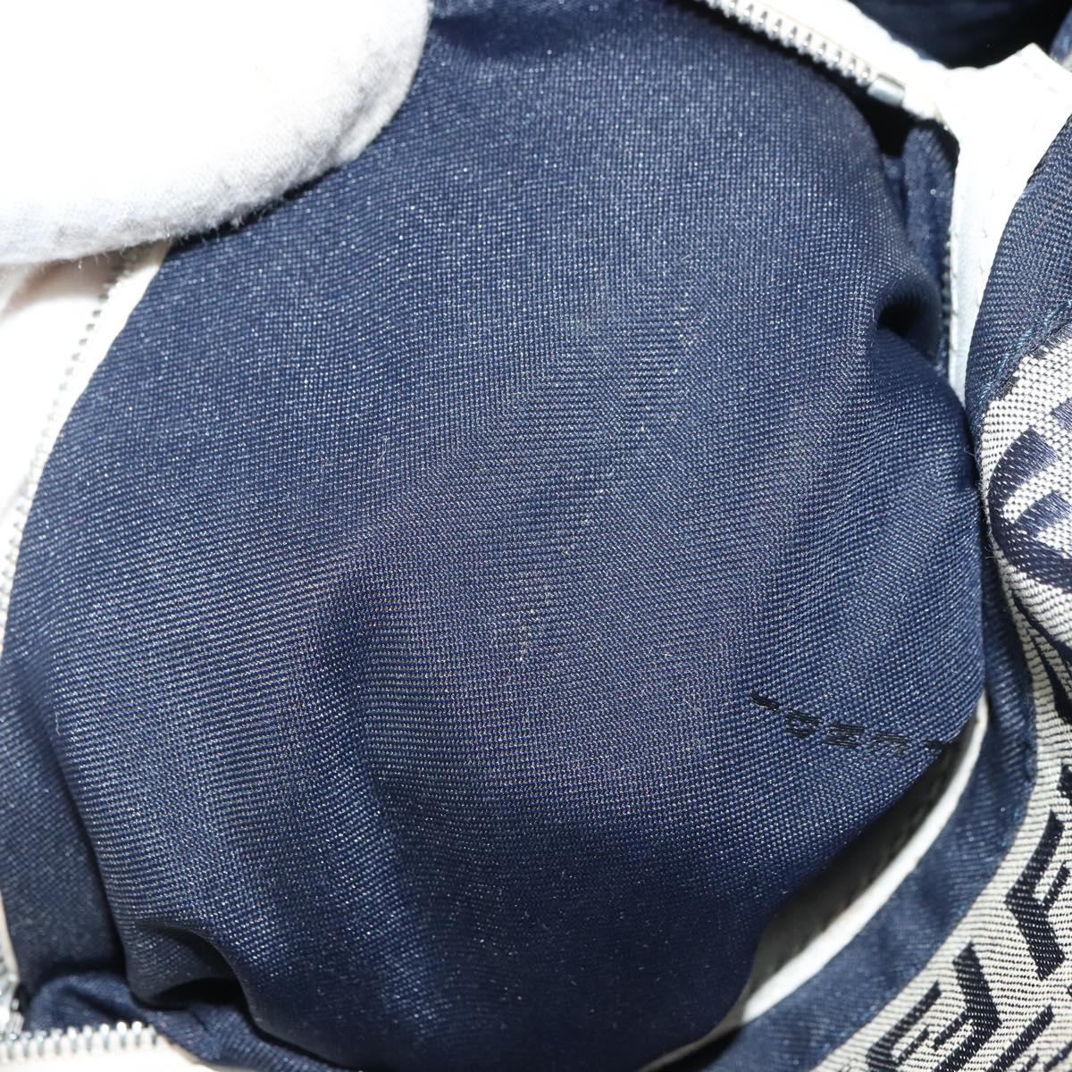 FENDI Zucchino Canvas Mamma Baguette Shoulder Bag Navy Silver Auth 157684