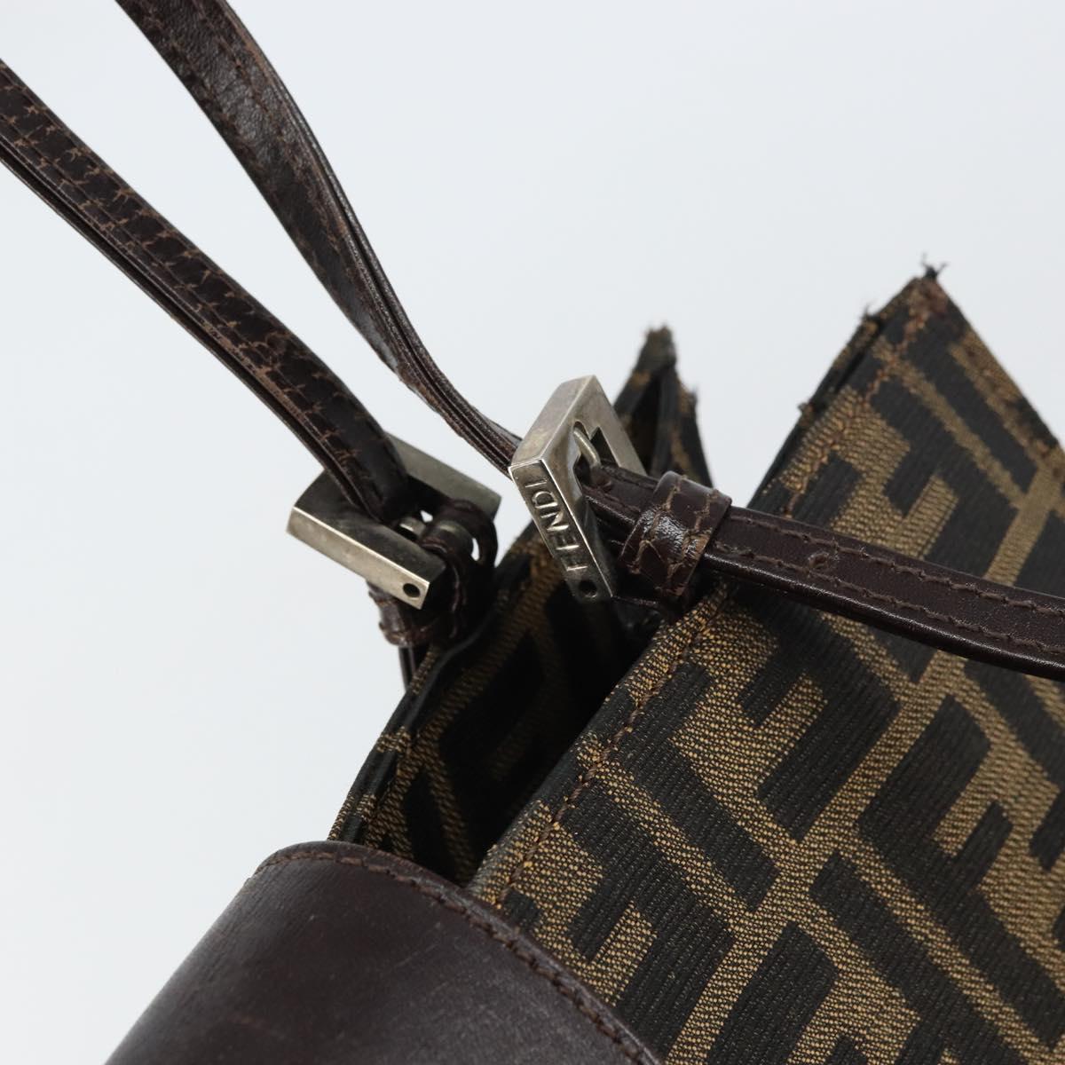 FENDI Zucca Canvas Mamma Baguette Tote Bag Brown Black Auth 157686