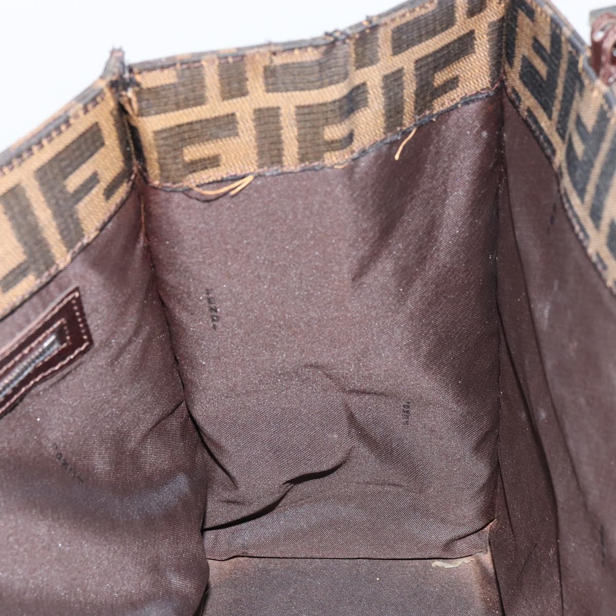 FENDI Zucca Canvas Mamma Baguette Tote Bag Brown Black Auth 157686