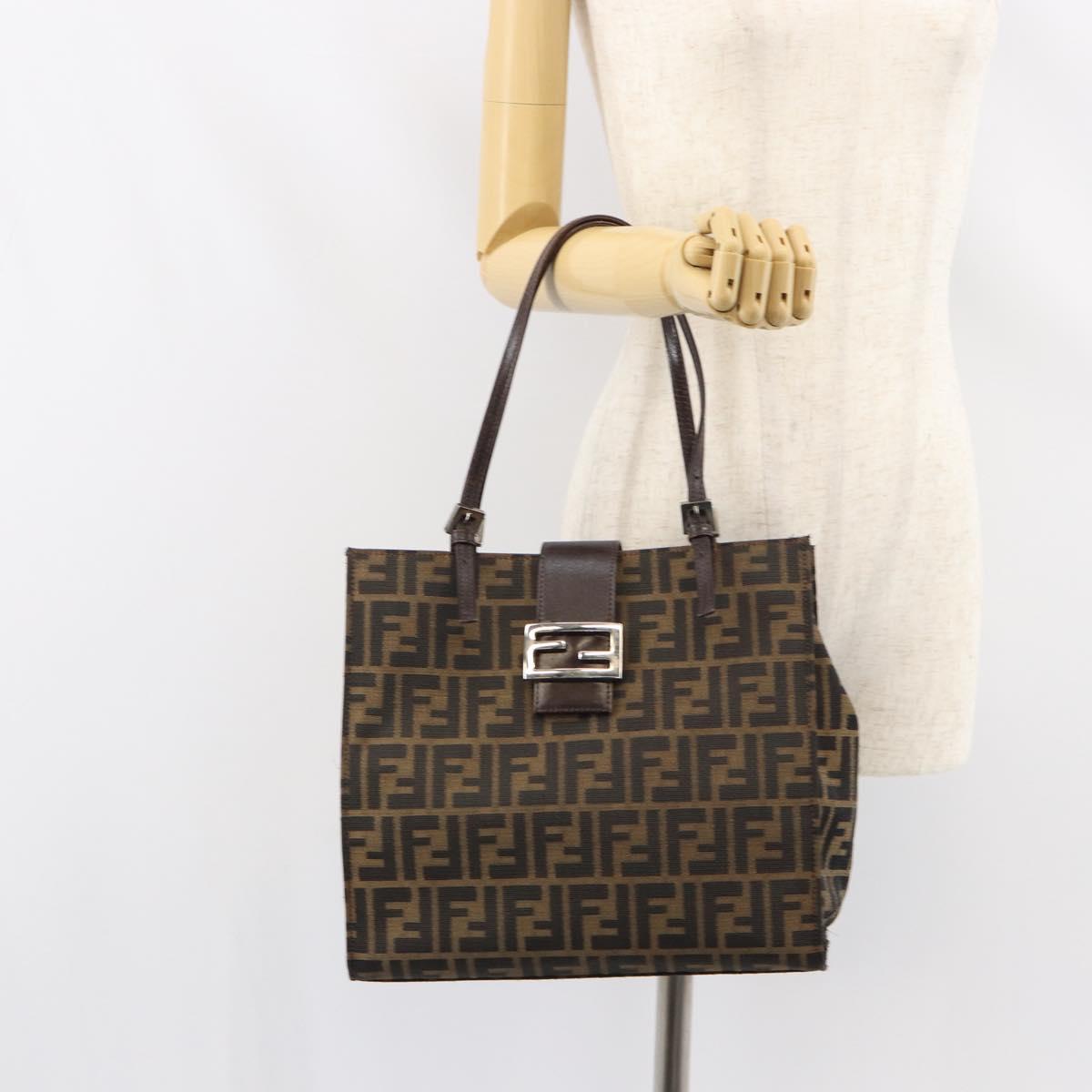 FENDI Zucca Canvas Mamma Baguette Tote Bag Brown Black Auth 157686