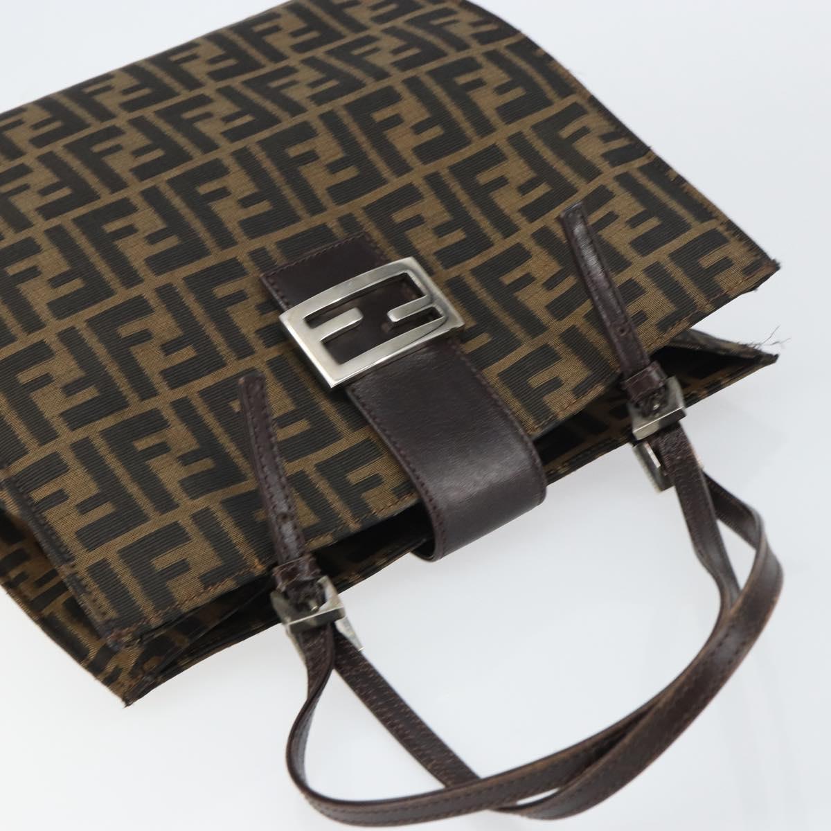 FENDI Zucca Canvas Mamma Baguette Tote Bag Brown Black Auth 157686