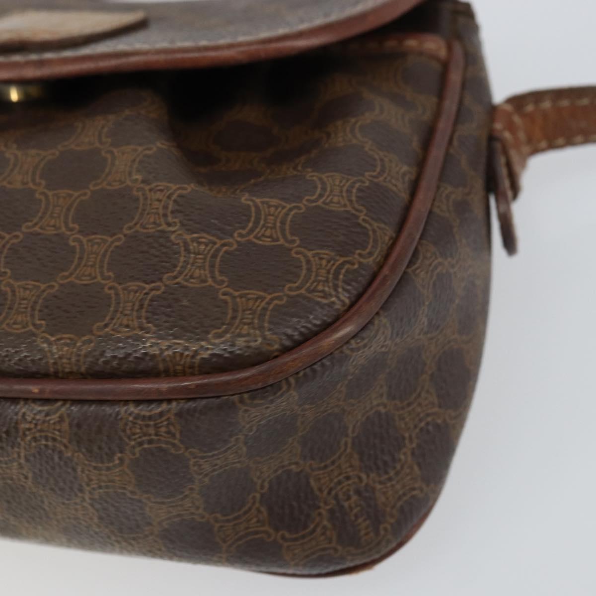 CELINE Macadam Canvas Shoulder Bag PVC Leather Brown Gold Auth 157688