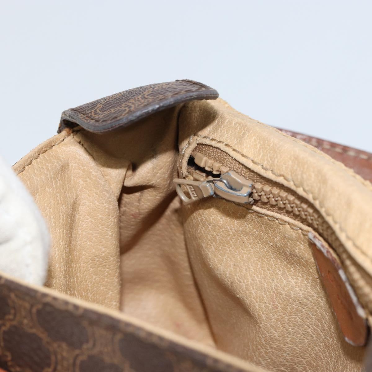 CELINE Macadam Canvas Shoulder Bag PVC Leather Brown Gold Auth 157688